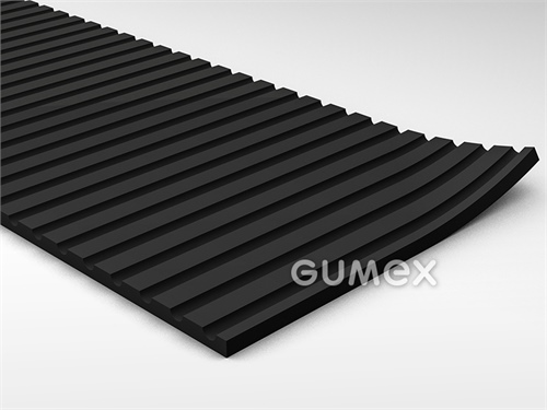 Gumová podlahovina s dezénom G 6, hrúbka 4mm, šíře 1200mm, 80°ShA, SBR, dezén pozdĺžne ryhovaný, -15°C/+70°C, čierna